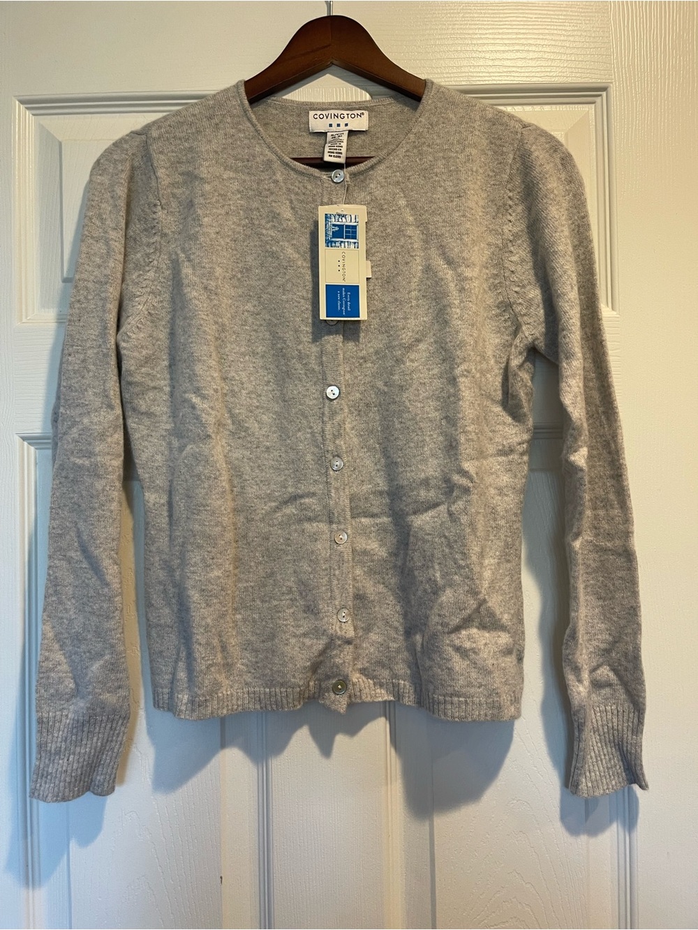Covington Women's Light Gray Button-Up 100% Cashmere Cardigan